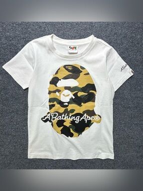 Bape White Tee with Green and Red Ape Head Label